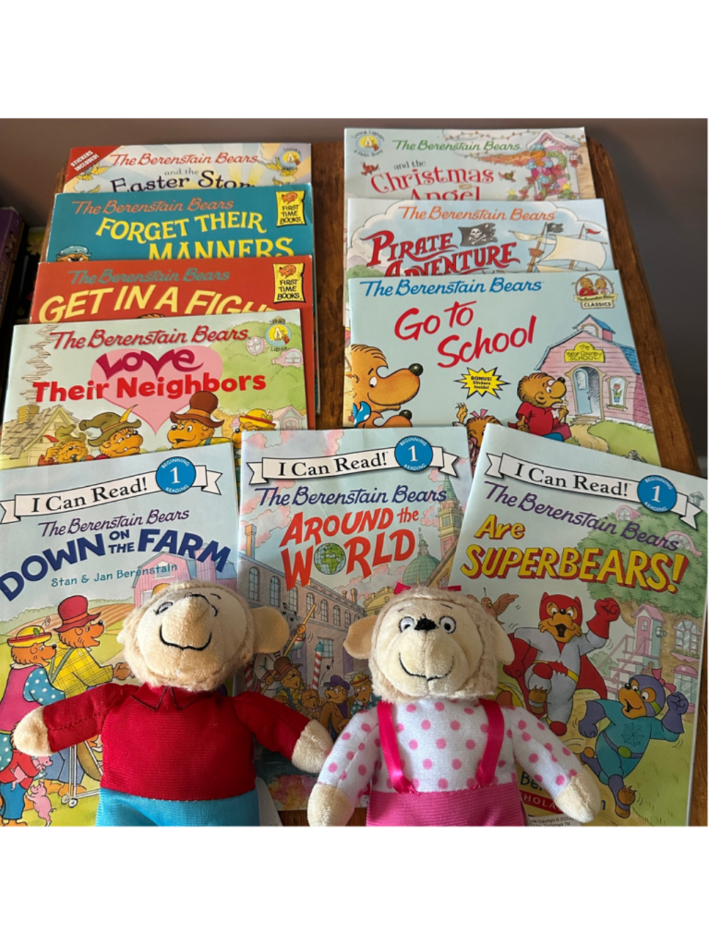 Berenstain Bears Plush Ma & Pa Bear Set + 9 Children's Books Lot